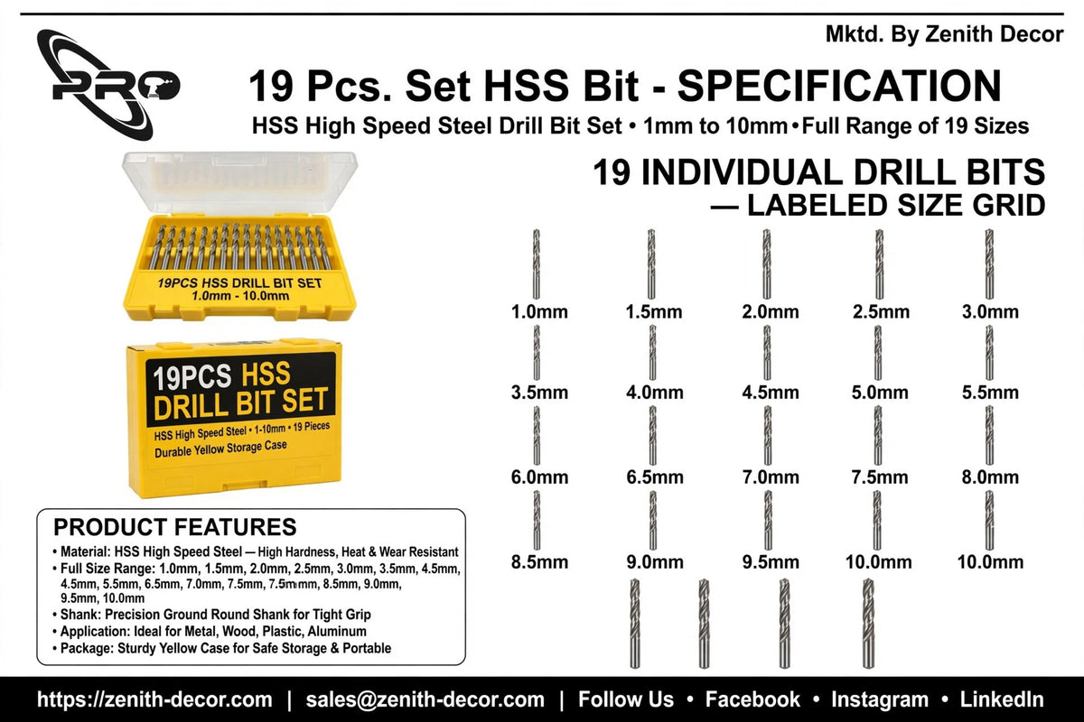 19 Pcs Set HSS Bit