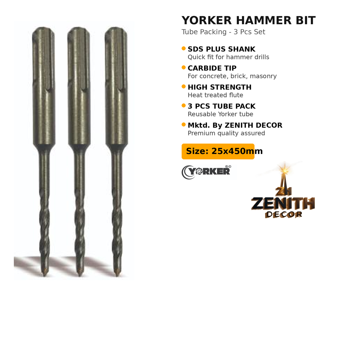 Hammer Bit Yorker Tube Packing - SDS Plus - Carbide Tip