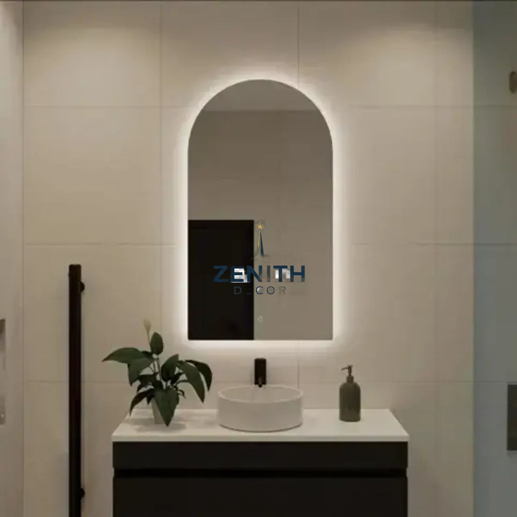 Lumen-Aethel Arched LED Mirror | Frameless Backlit Design | Tri-Spectrum Touch Sensor Vanity