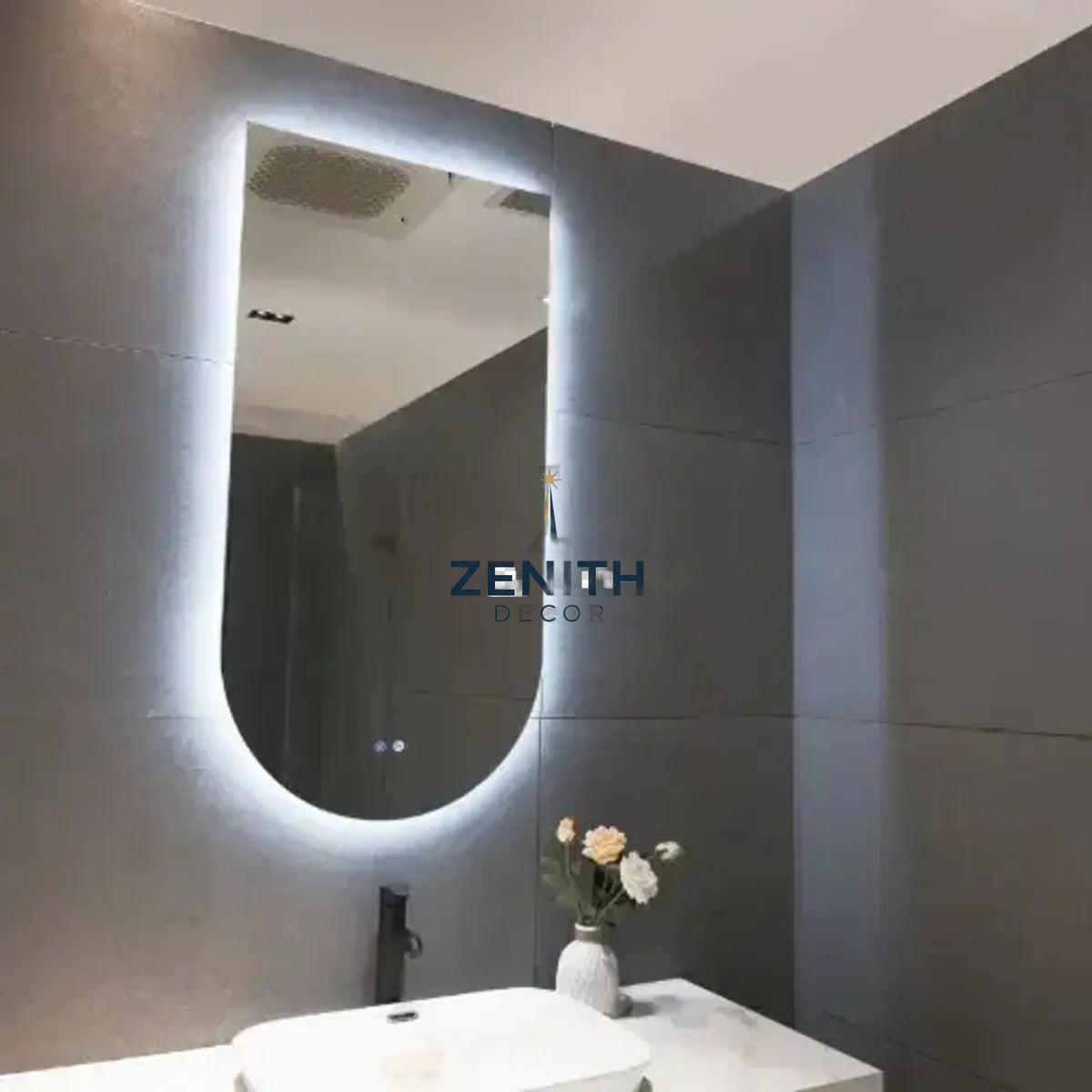 Lumen-Aethel Arched LED Mirror | Frameless Backlit Design | Tri-Spectrum Touch Sensor Vanity