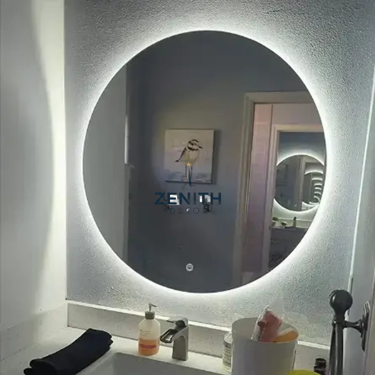 Lumen-Orbita Round LED Mirror | Frameless Backlit Design | Tri-Spectrum Touch Sensor Vanity
