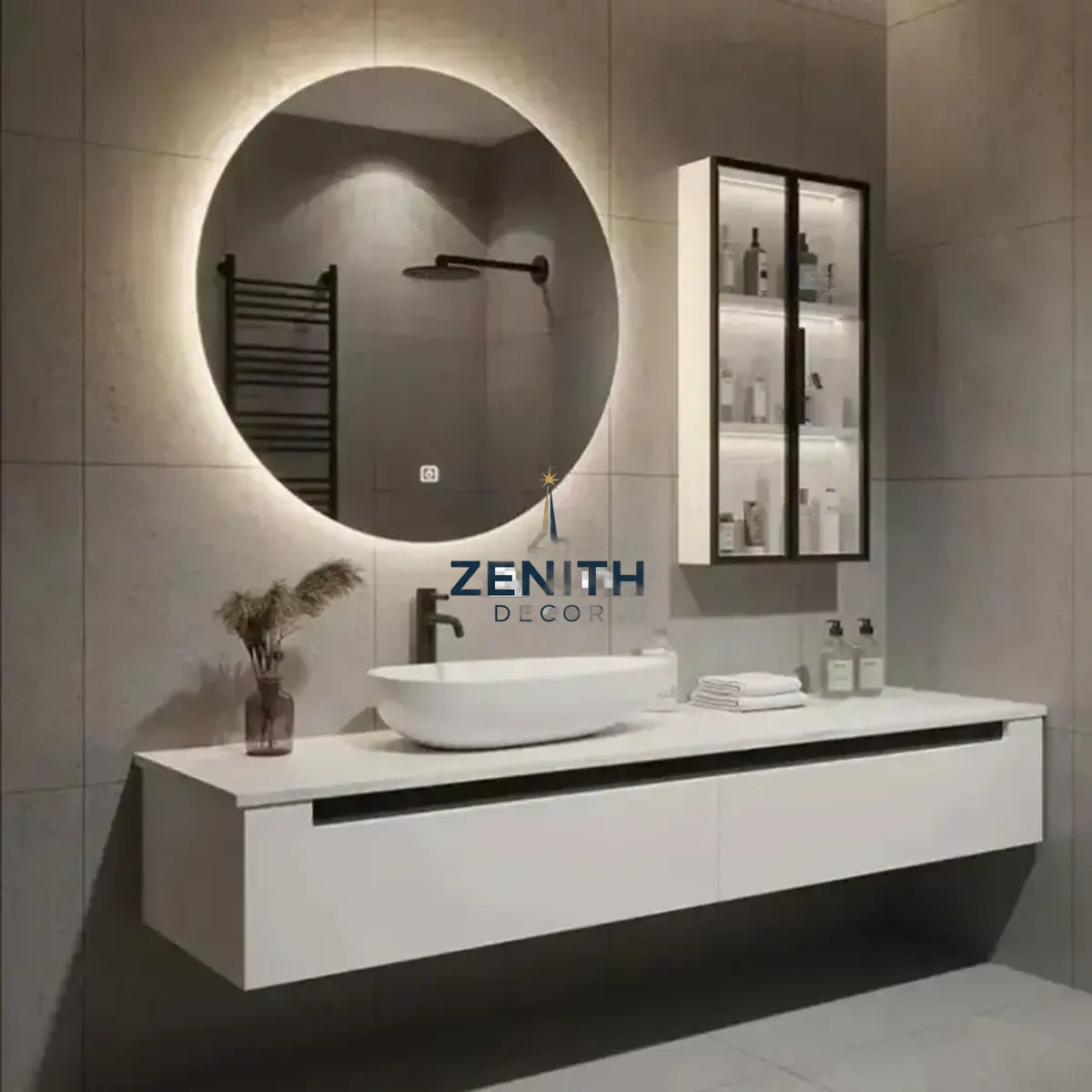 Lumen-Orbita Round LED Mirror | Frameless Backlit Design | Tri-Spectrum Touch Sensor Vanity
