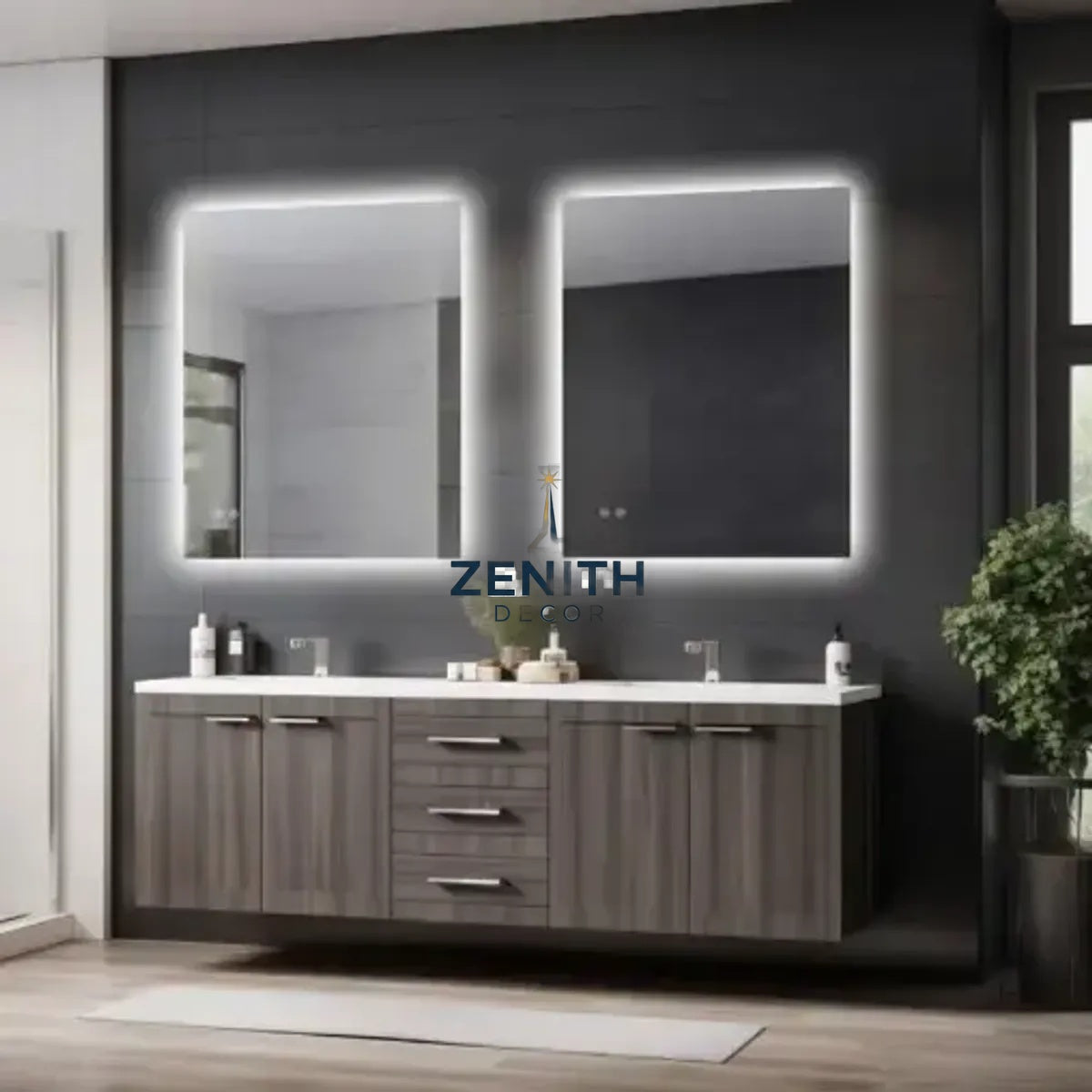 Lumen-Recta Rectangular LED Mirror | Frameless Backlit Design | Tri-Spectrum Touch Sensor Vanity