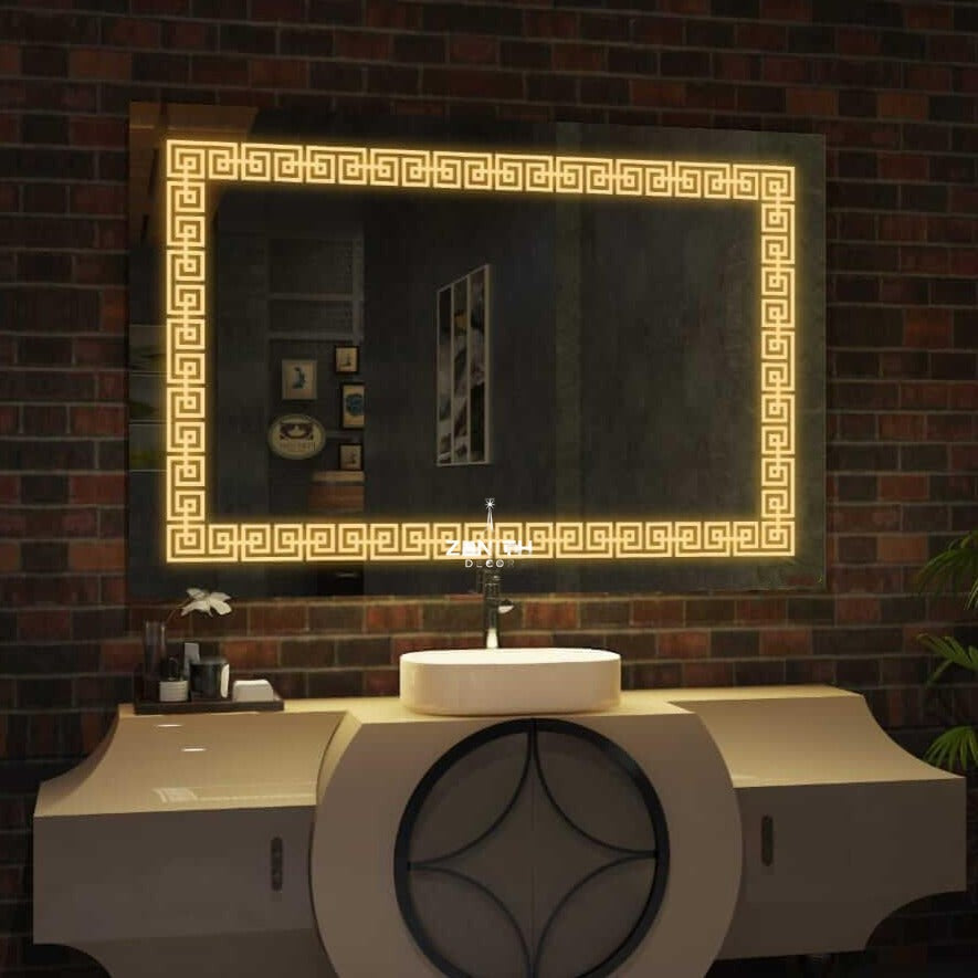 Hellenic Meander LED Mirror | Architectural Border Design | Smart Multi-Sensor Technology