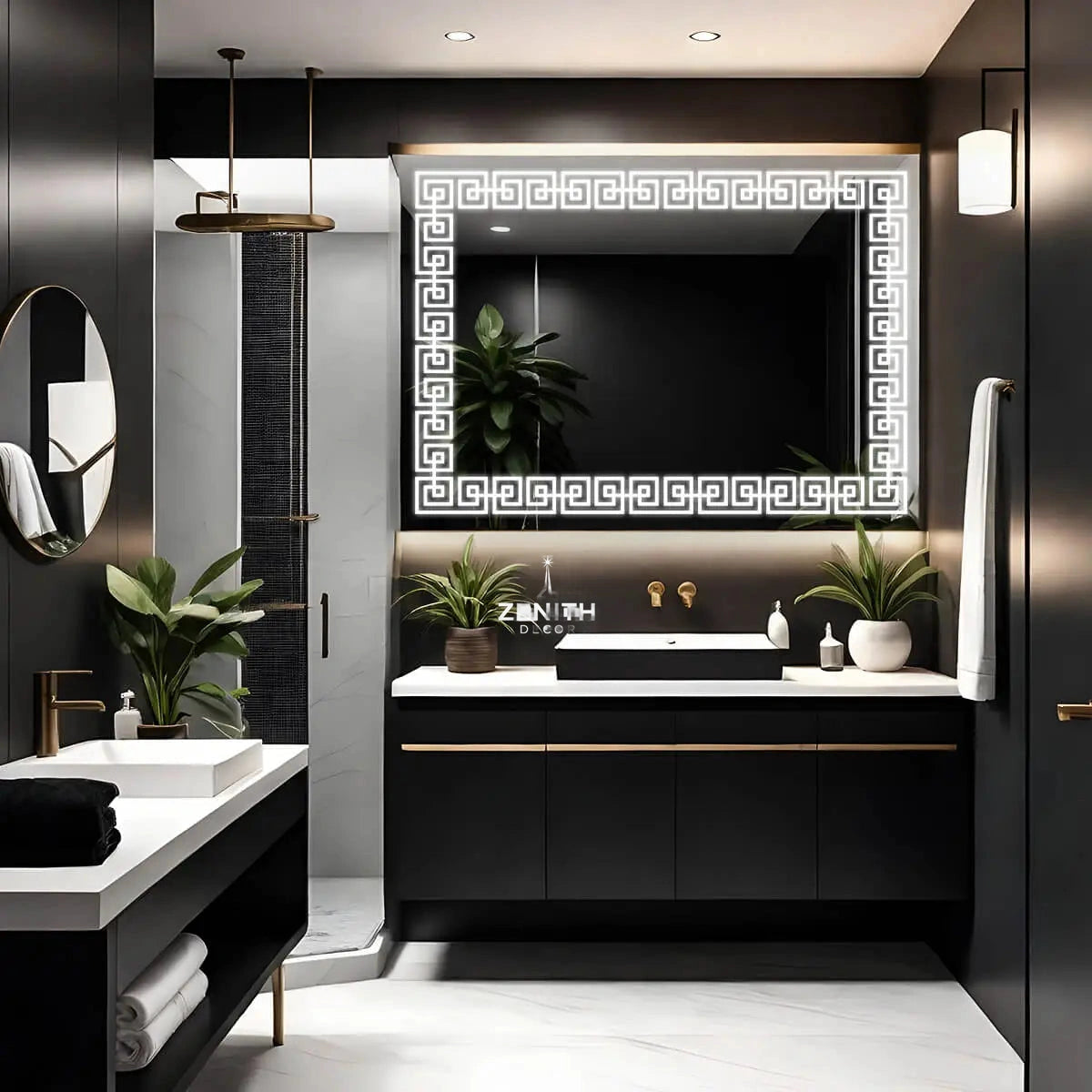 Hellenic Meander LED Mirror | Architectural Border Design | Smart Multi-Sensor Technology