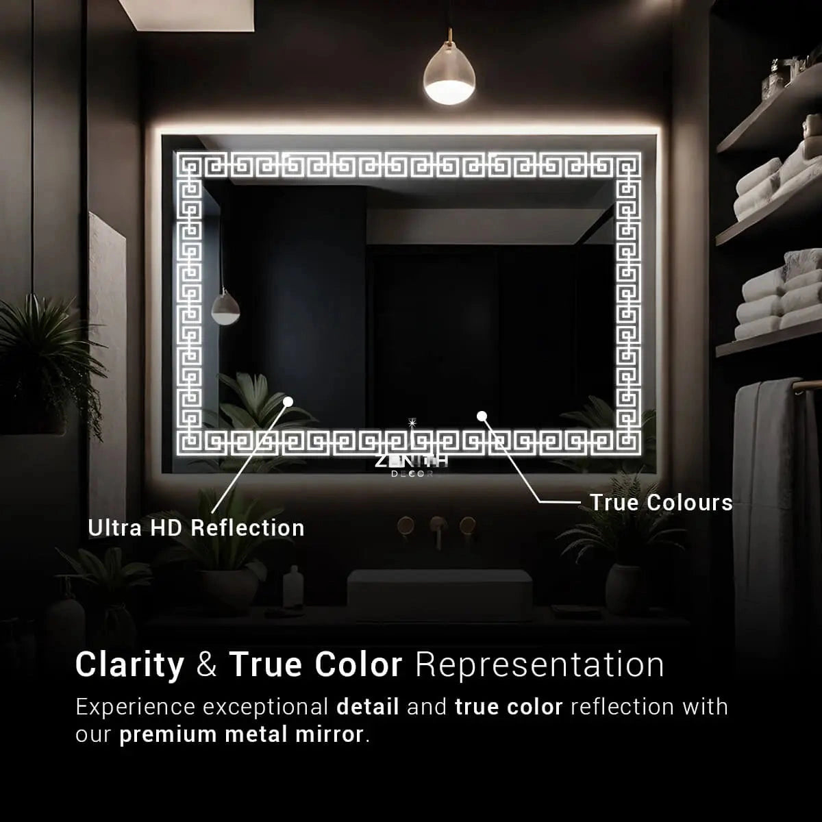 Hellenic Meander LED Mirror | Architectural Border Design | Smart Multi-Sensor Technology
