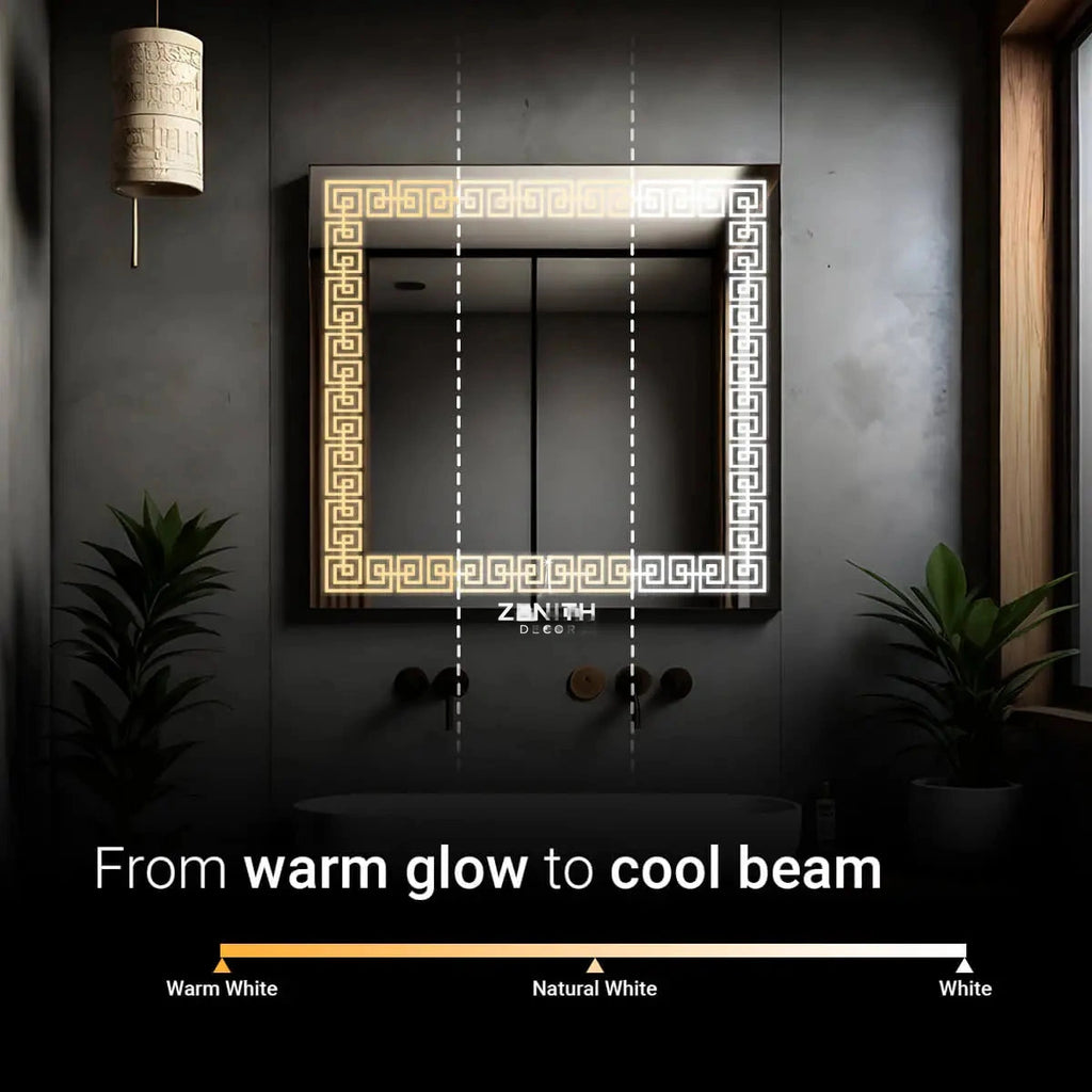 Hellenic Meander LED Mirror | Architectural Border Design | Smart Multi-Sensor Technology