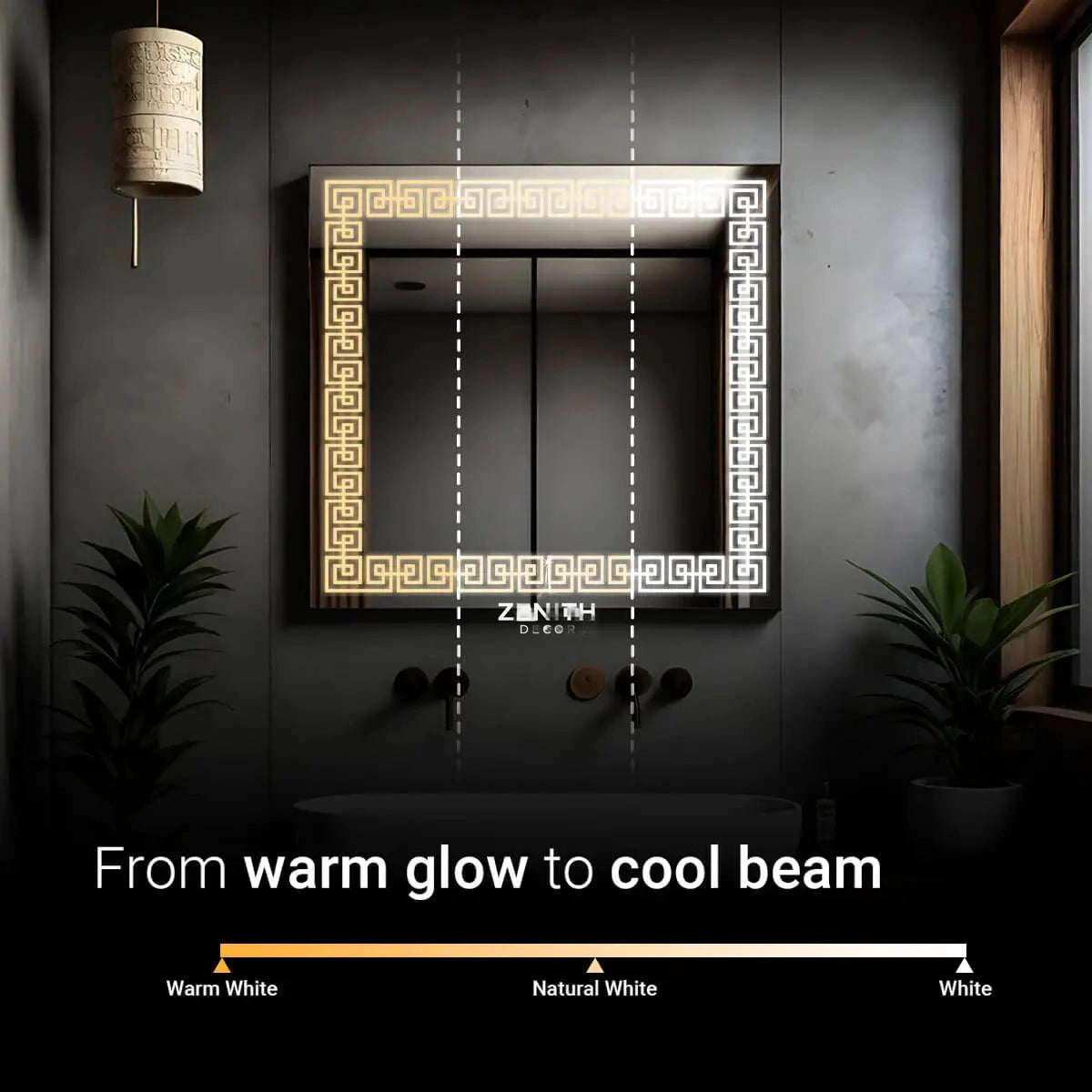 Hellenic Meander LED Mirror | Architectural Border Design | Smart Multi-Sensor Technology