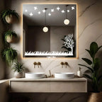 Verdant Horizon Biophilic LED Mirror | Nature-Inspired Etched Border | Smart Multi-Tone Lighting