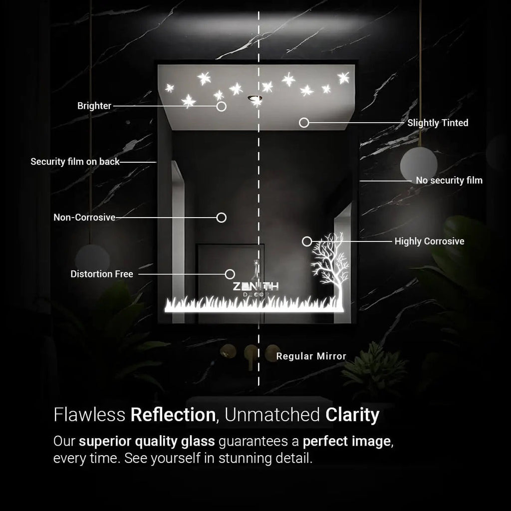Verdant Horizon Biophilic LED Mirror | Nature-Inspired Etched Border | Smart Multi-Tone Lighting