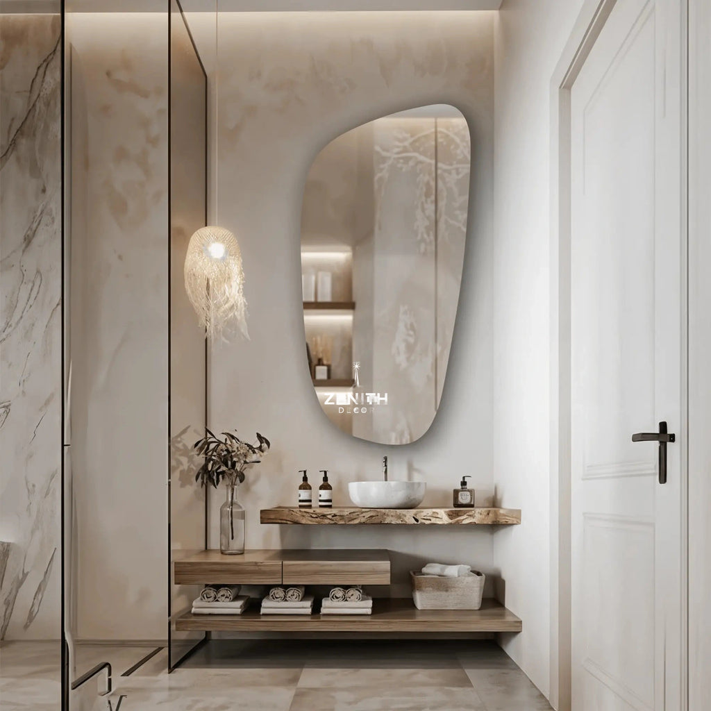 Cleopatra Asymmetric Mirror | Fluid Organic Silhouette | Ultra-Clear Luxury Glass | Moisture-Resistant