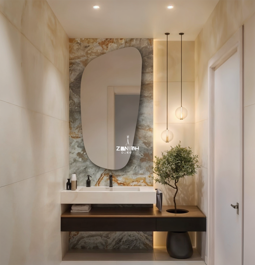 Cleopatra Asymmetric Mirror | Fluid Organic Silhouette | Ultra-Clear Luxury Glass | Moisture-Resistant