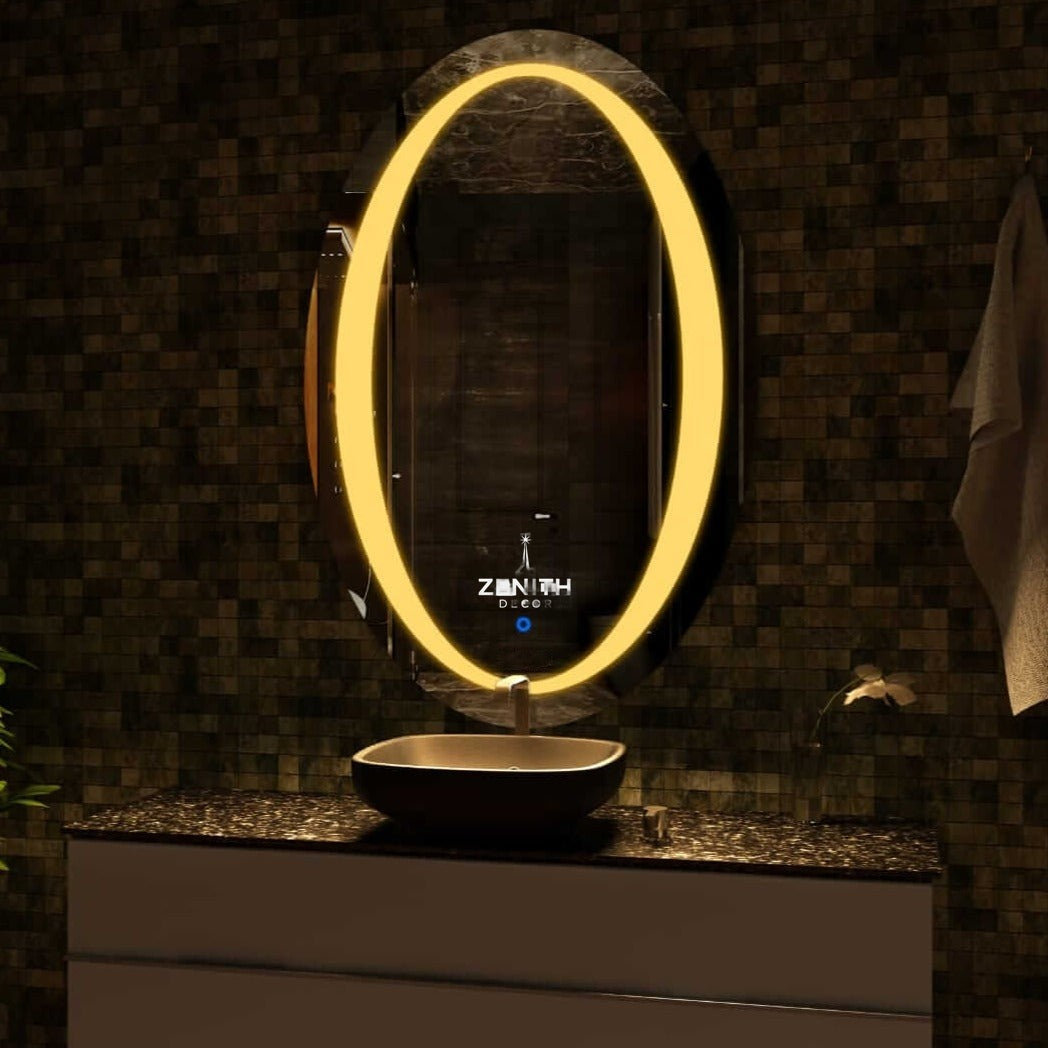 Ethereal Halo Backlit Mirror | Circular Architectural Glow | Multi-Sensor Smart LED Customization