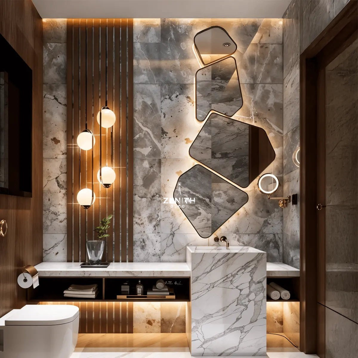 Fall-Infinity LED Mirror | Cascading Geometric Light Suite | SS304 Stainless Steel Architectural Vanity