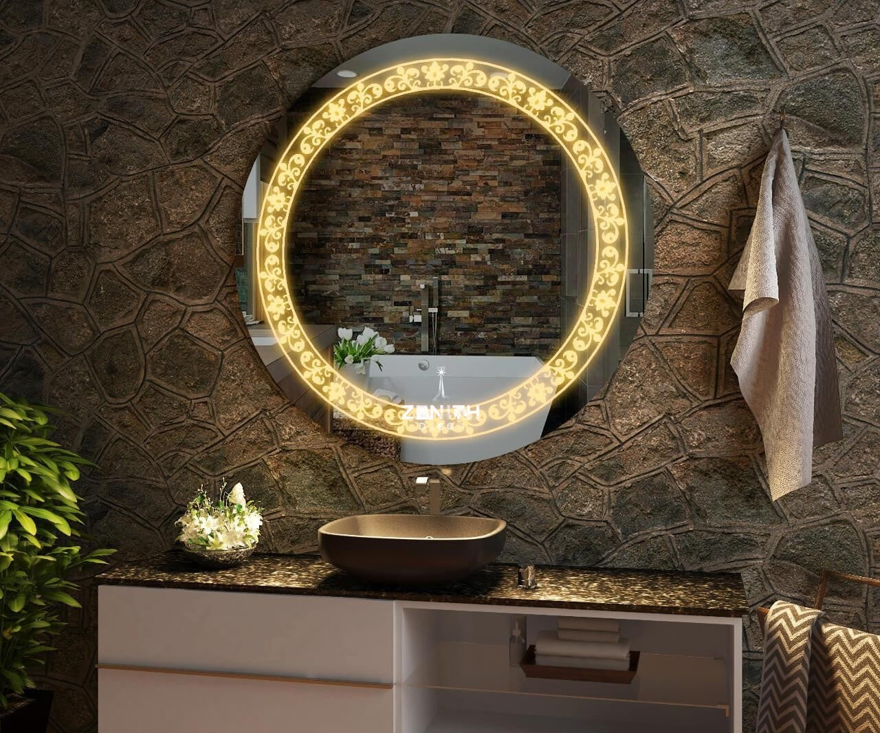 Aureole Garland LED Mirror | Circular Perimeter Glow | Smart Multi-Tone Backlit Design