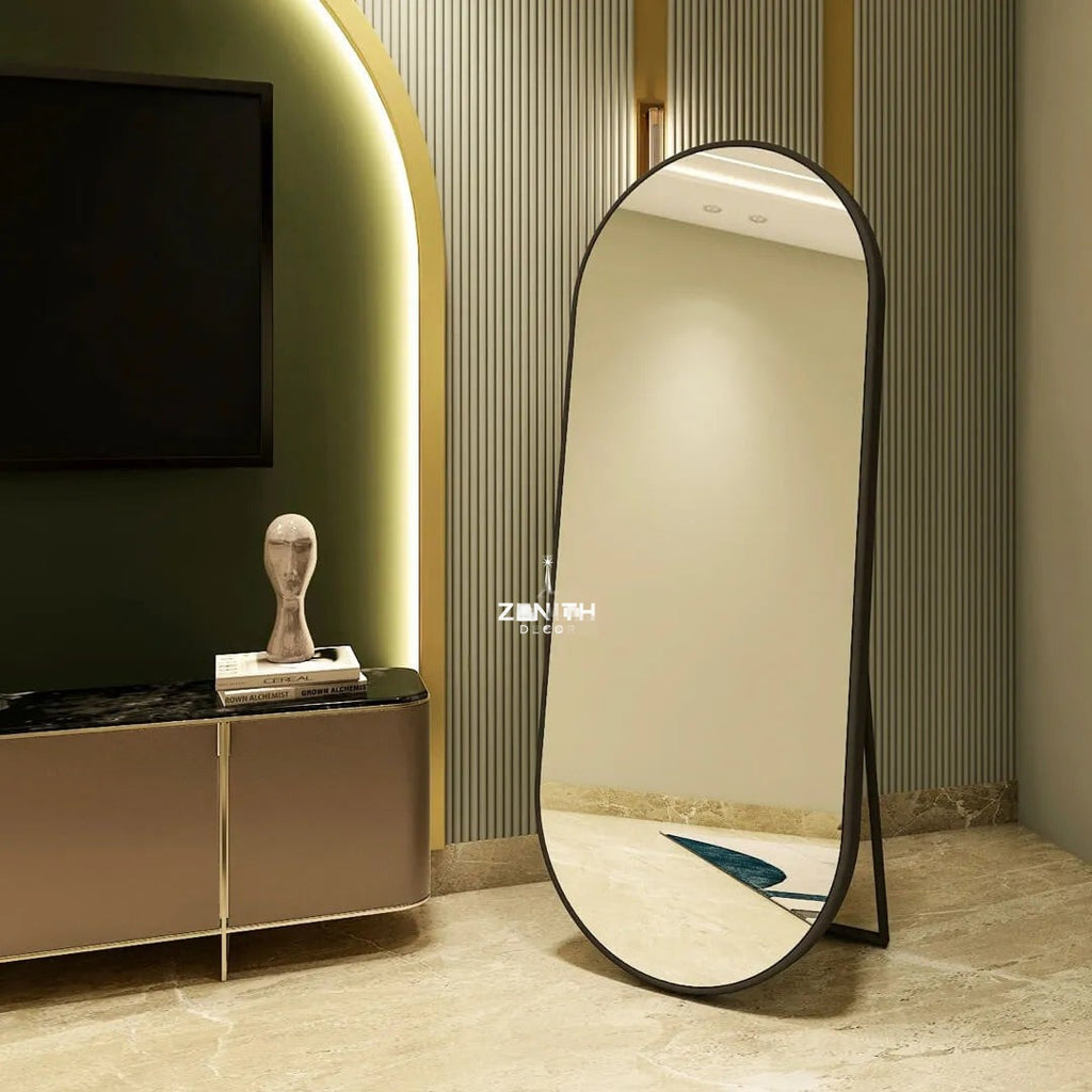 Grandeur Pillar Capsule Standing Mirror | SS304 Stainless Steel Frame | Industrial-Grade Full-Length Design