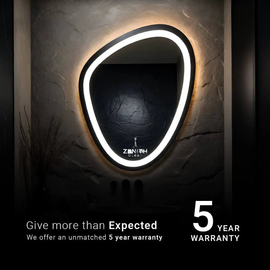 Lumi-Pebble Halo LED Mirror | Organic Asymmetric Silhouette | Smart Multi-Tone Backlit Vanity