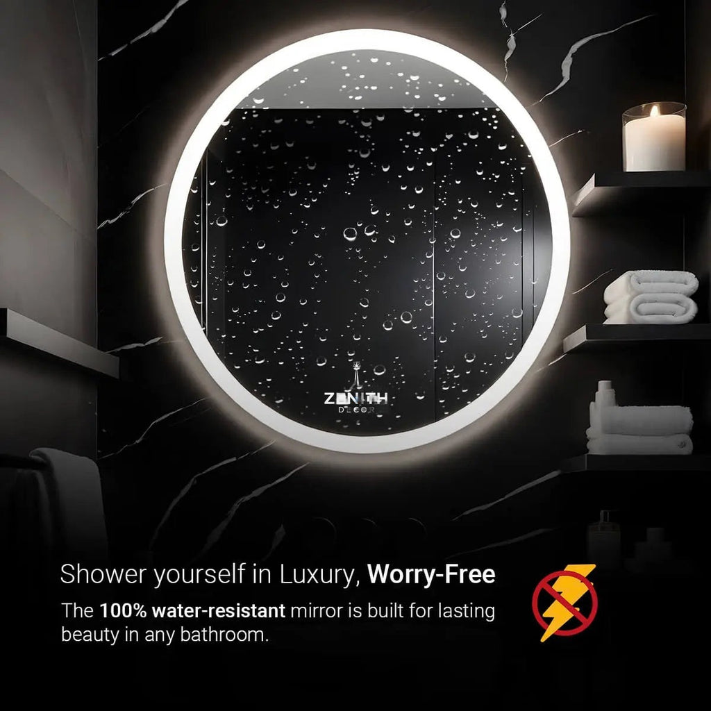 Ignite Bezel-Less Round Mirror | High-Intensity Pro-Lumen LED | Multi-Sensor Smart Control