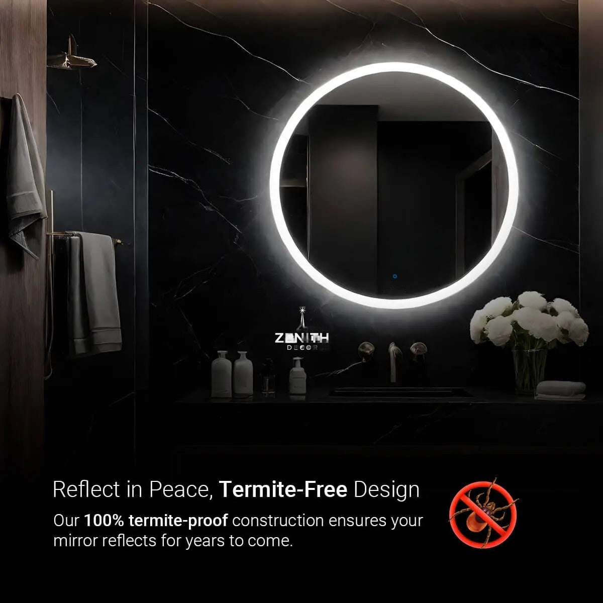 Ignite Bezel-Less Round Mirror | High-Intensity Pro-Lumen LED | Multi-Sensor Smart Control