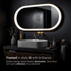 Iron-Luxe Pill-Shaped Metal Mirror | Industrial-Chic SS-Frame | Smart Backlit Architectural Vanity