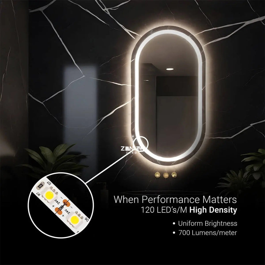 Metamorph Adaptive Capsule Mirror | Dual-Zone Backlit LED | Smart Color-Changing Vanity Station