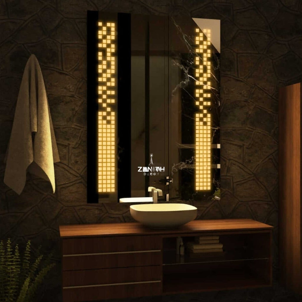 Matrix Block Modular LED Mirror | Geometric Multi-Set Architecture | Smart Multi-Tone Backlit Design