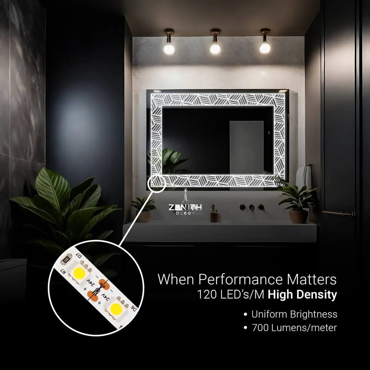 Nexus Interlace LED Mirror | Woven Texture Lighting Design | Smart Multi-Sensor Architectural Vanity