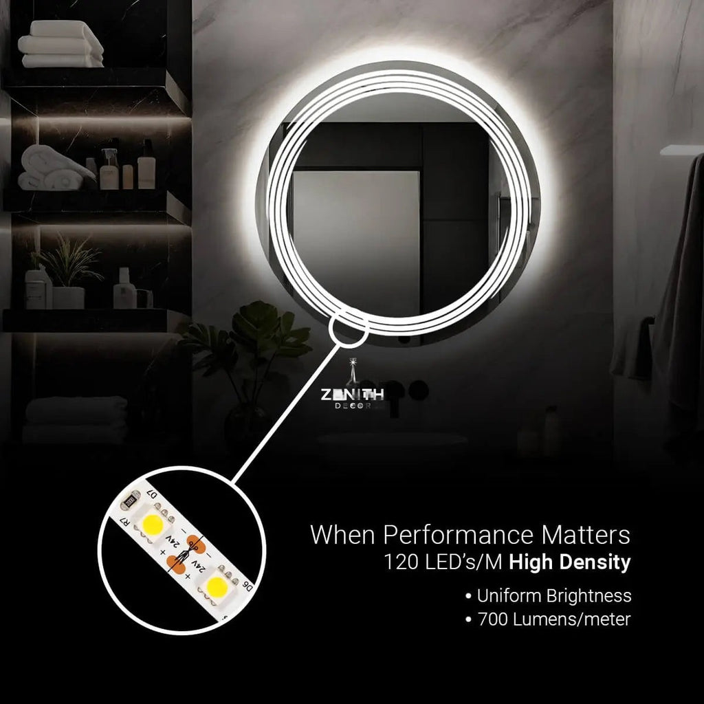 Orb-Minimalist Circular Mirror | Infinite Edge-Lit LED | Smart Multi-Tone Architectural Vanity