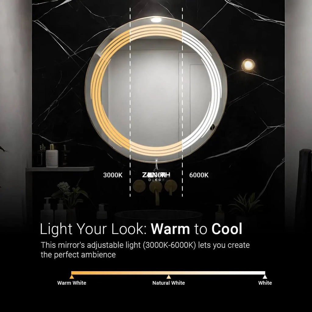 Orb-Minimalist Circular Mirror | Infinite Edge-Lit LED | Smart Multi-Tone Architectural Vanity
