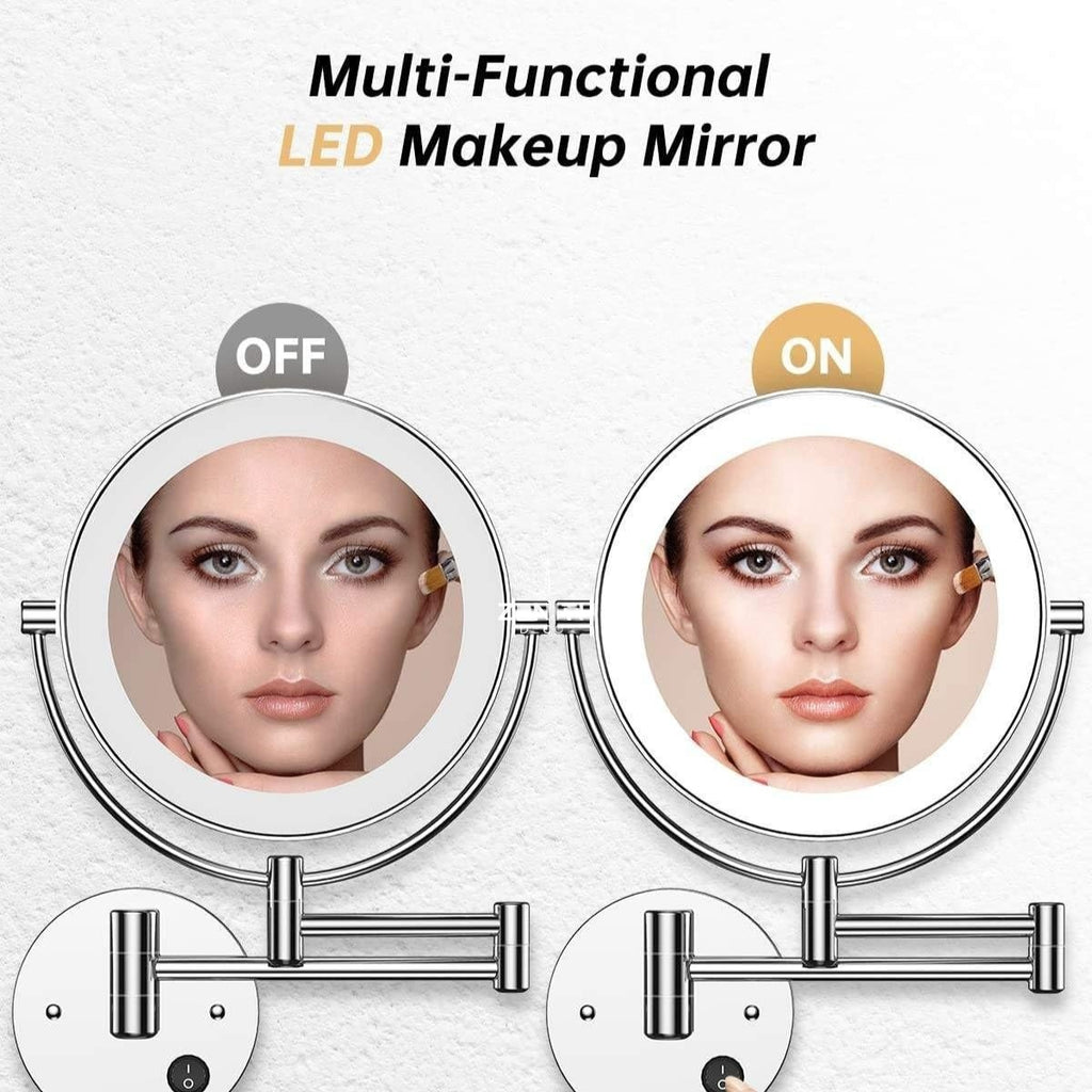 Glow-Swivel Precision Mirror | 5X Optical Magnification | Chrome-Polished LED Shaving & Grooming Station