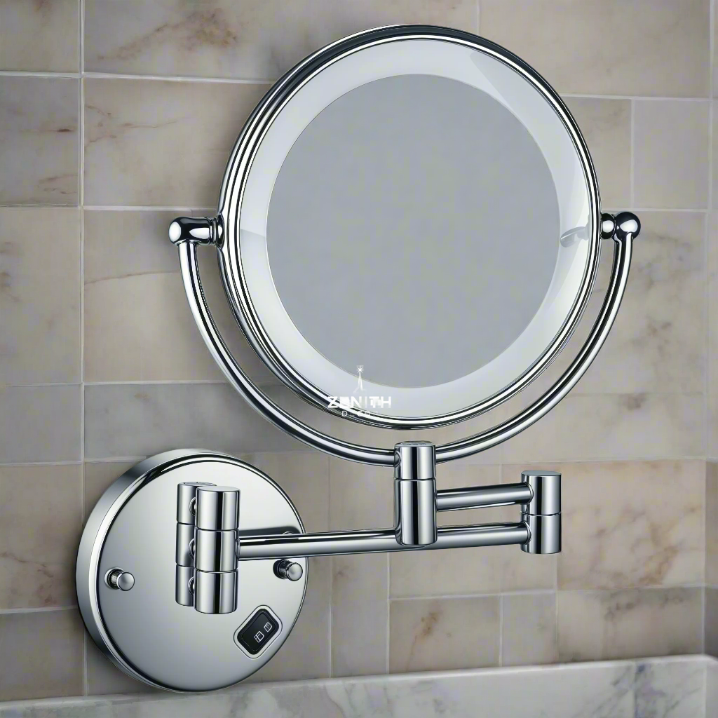 Glow-Swivel Precision Mirror | 5X Optical Magnification | Chrome-Polished LED Shaving & Grooming Station