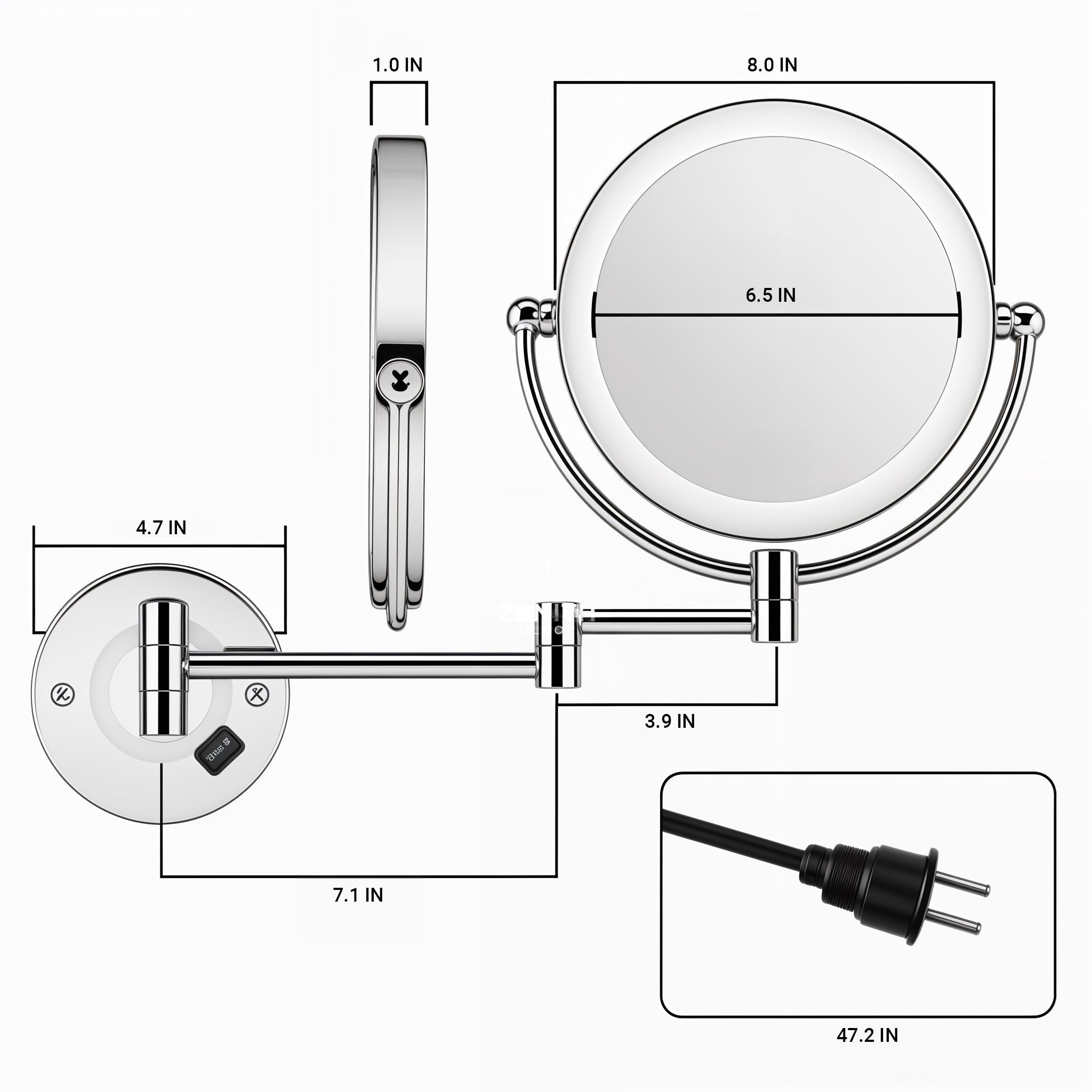 Glow-Swivel Precision Mirror | 5X Optical Magnification | Chrome-Polished LED Shaving & Grooming Station
