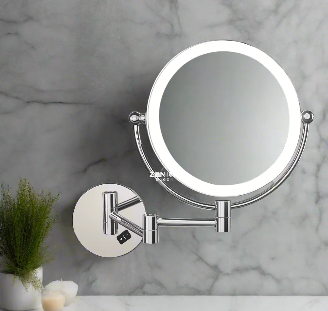 Glow-Swivel Precision Mirror | 5X Optical Magnification | Chrome-Polished LED Shaving & Grooming Station