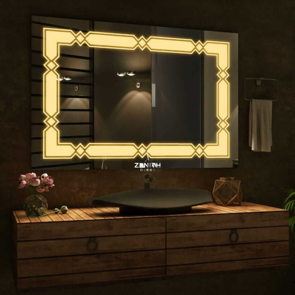 Prism-Diamond Argyle LED Mirror | Geometric Diamond-Cut Border | Smart Multi-Tone Backlit Vanity