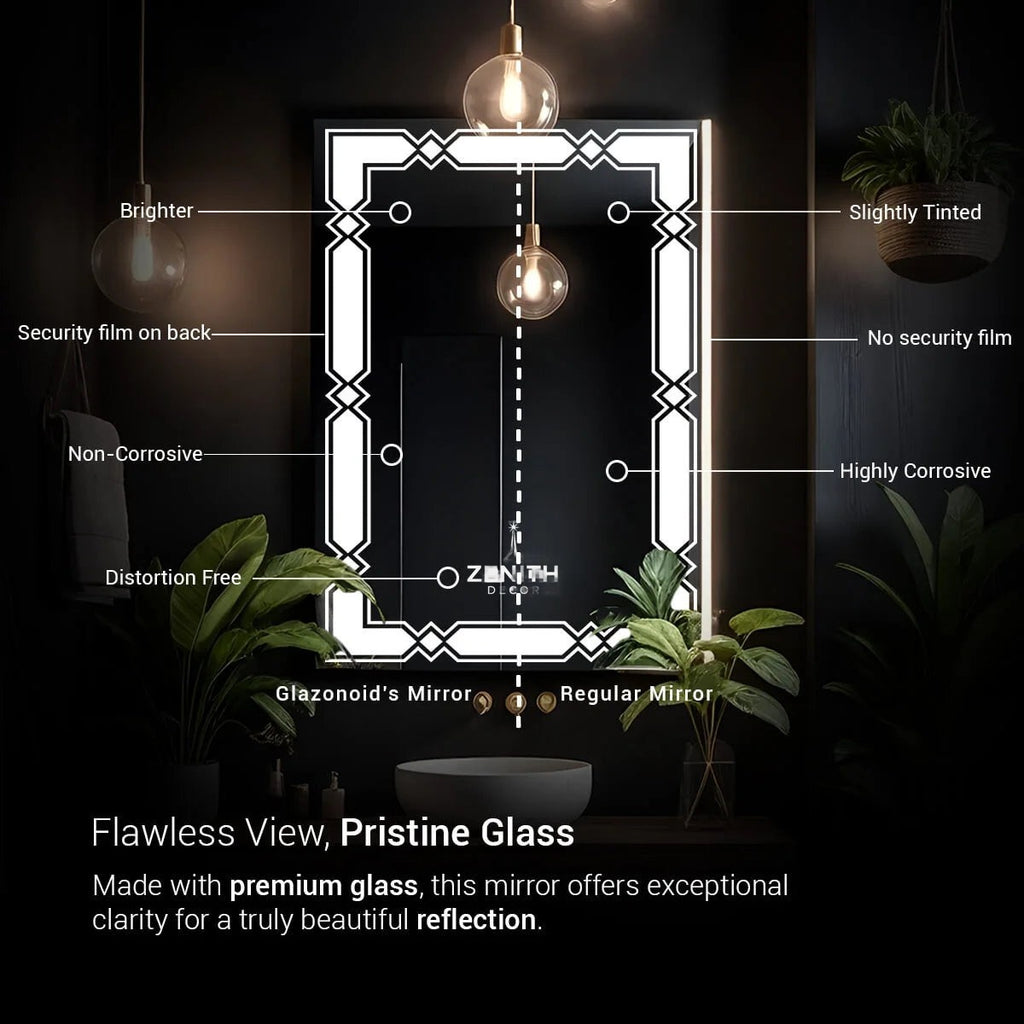 Prism-Diamond Argyle LED Mirror | Geometric Diamond-Cut Border | Smart Multi-Tone Backlit Vanity