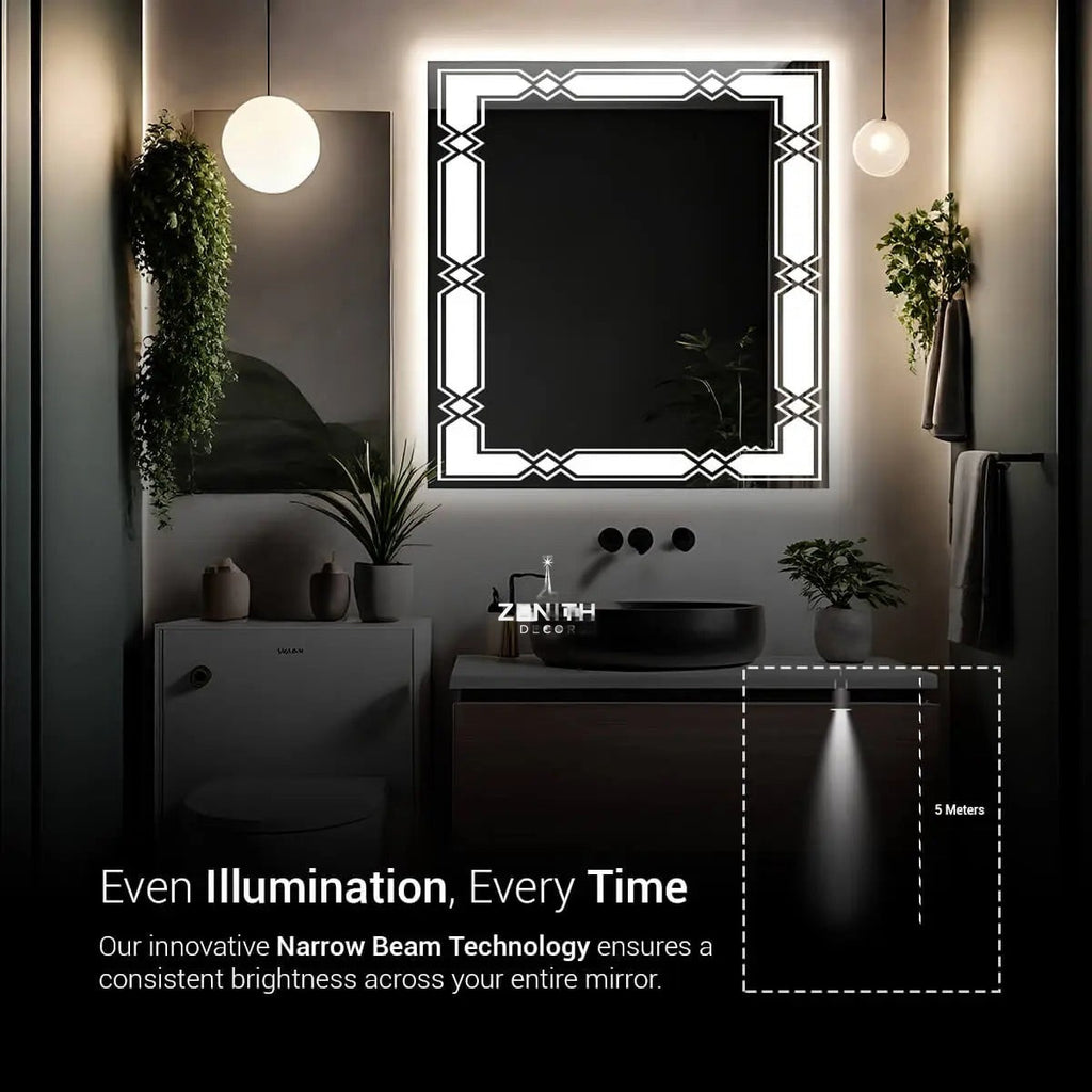 Prism-Diamond Argyle LED Mirror | Geometric Diamond-Cut Border | Smart Multi-Tone Backlit Vanity