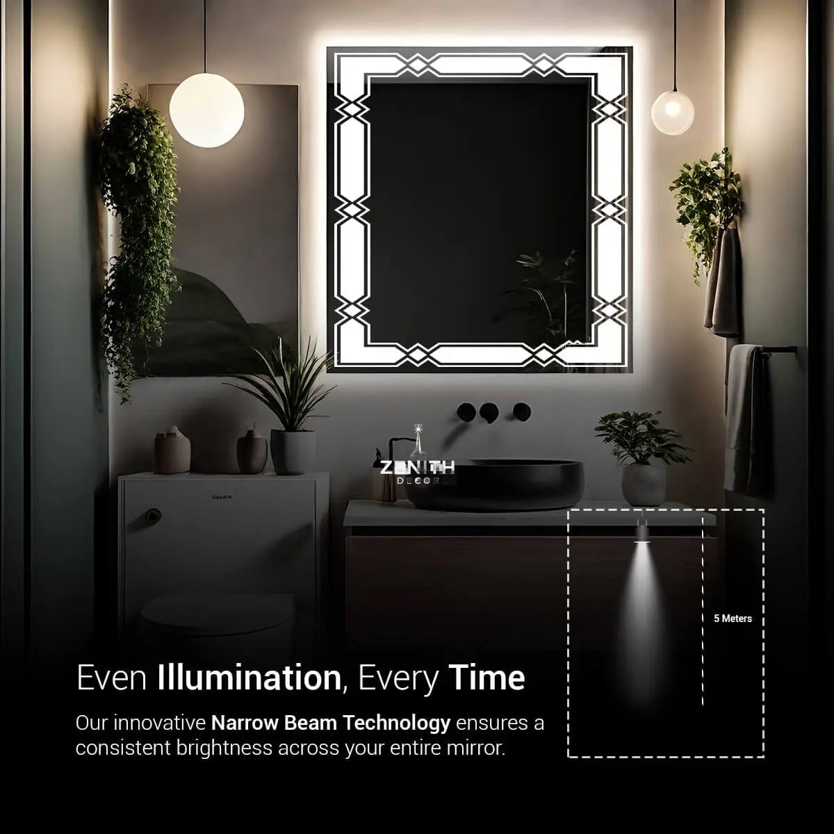 Prism-Diamond Argyle LED Mirror | Geometric Diamond-Cut Border | Smart Multi-Tone Backlit Vanity