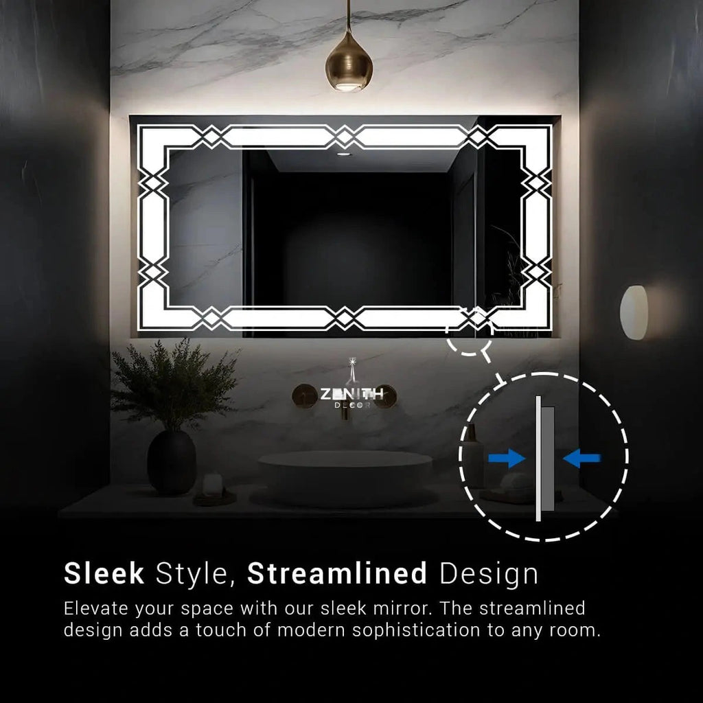 Prism-Diamond Argyle LED Mirror | Geometric Diamond-Cut Border | Smart Multi-Tone Backlit Vanity