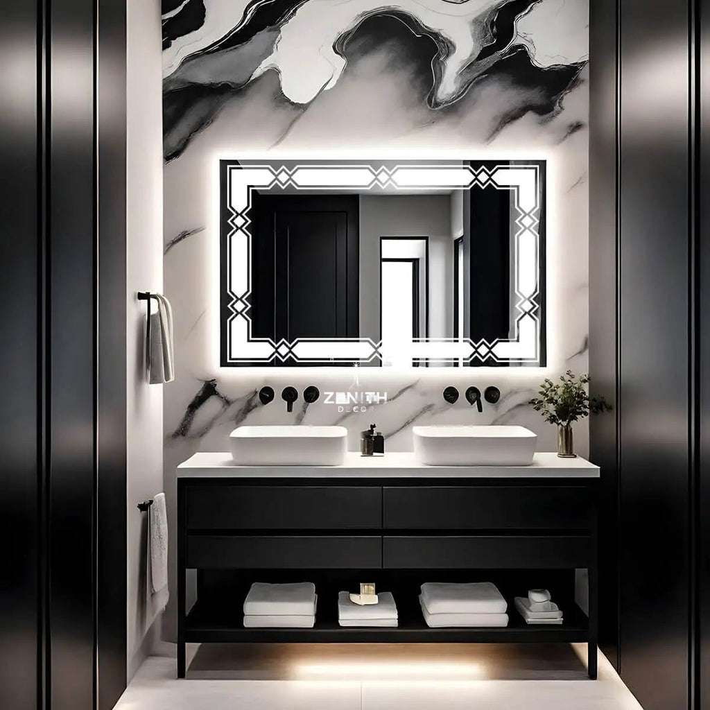 Prism-Diamond Argyle LED Mirror | Geometric Diamond-Cut Border | Smart Multi-Tone Backlit Vanity