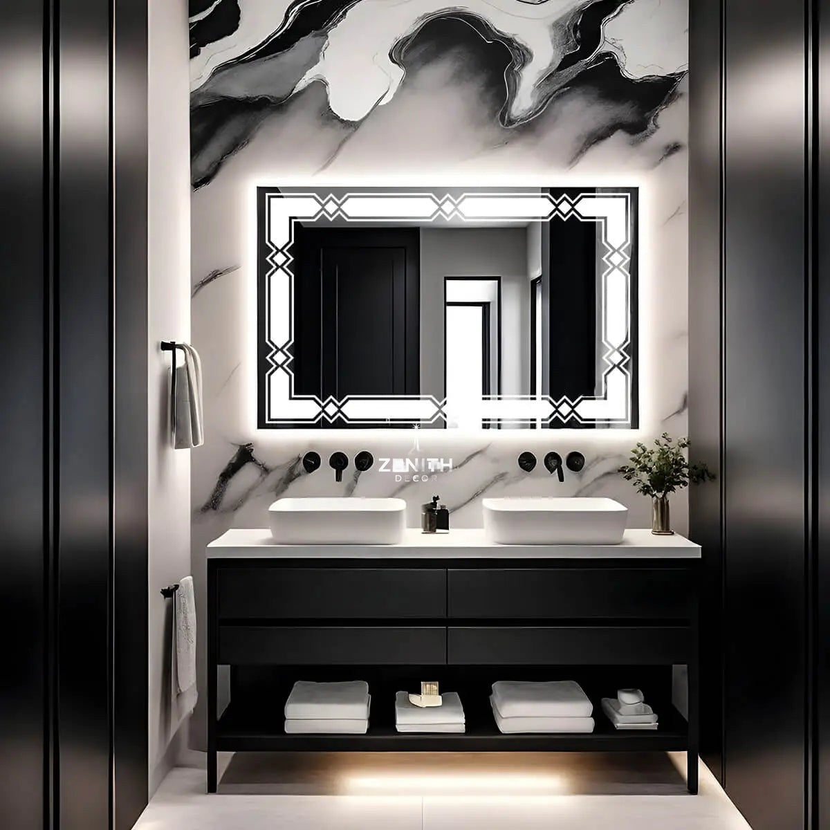 Prism-Diamond Argyle LED Mirror | Geometric Diamond-Cut Border | Smart Multi-Tone Backlit Vanity