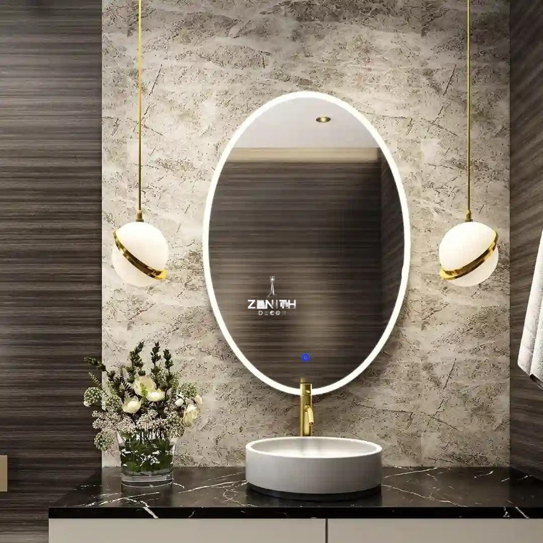 Sheen-Gloss Oval Mirror | High-Reflectivity Architectural LED | Smart Multi-Tone Backlit Vanity