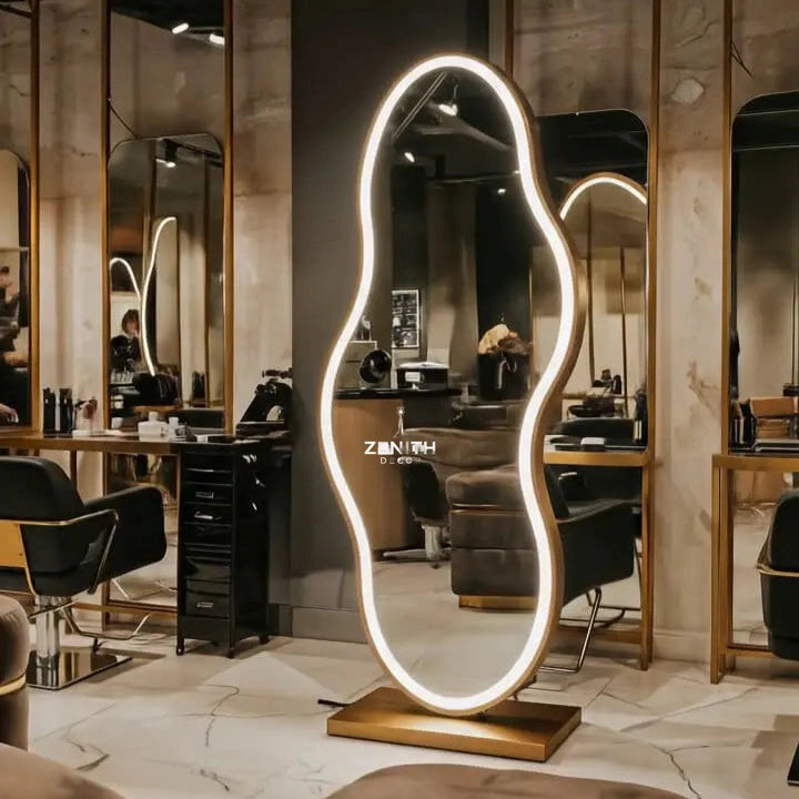 Stage-Wavy Floor Mirror | SS304 Marine-Grade Stainless Steel | Freestanding Sculptural LED Vanity