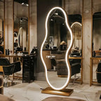 Stage-Wavy Floor Mirror | SS304 Marine-Grade Stainless Steel | Freestanding Sculptural LED Vanity