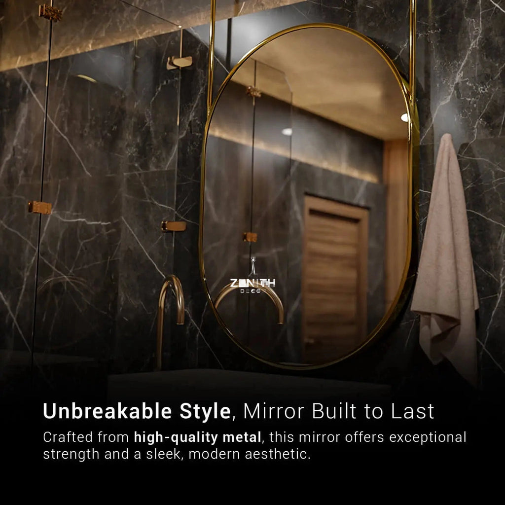 Hanging Mirror With PVD Stainless Steel Frame | Corrosion Free | Waterproof | Premium Quality |  Decor