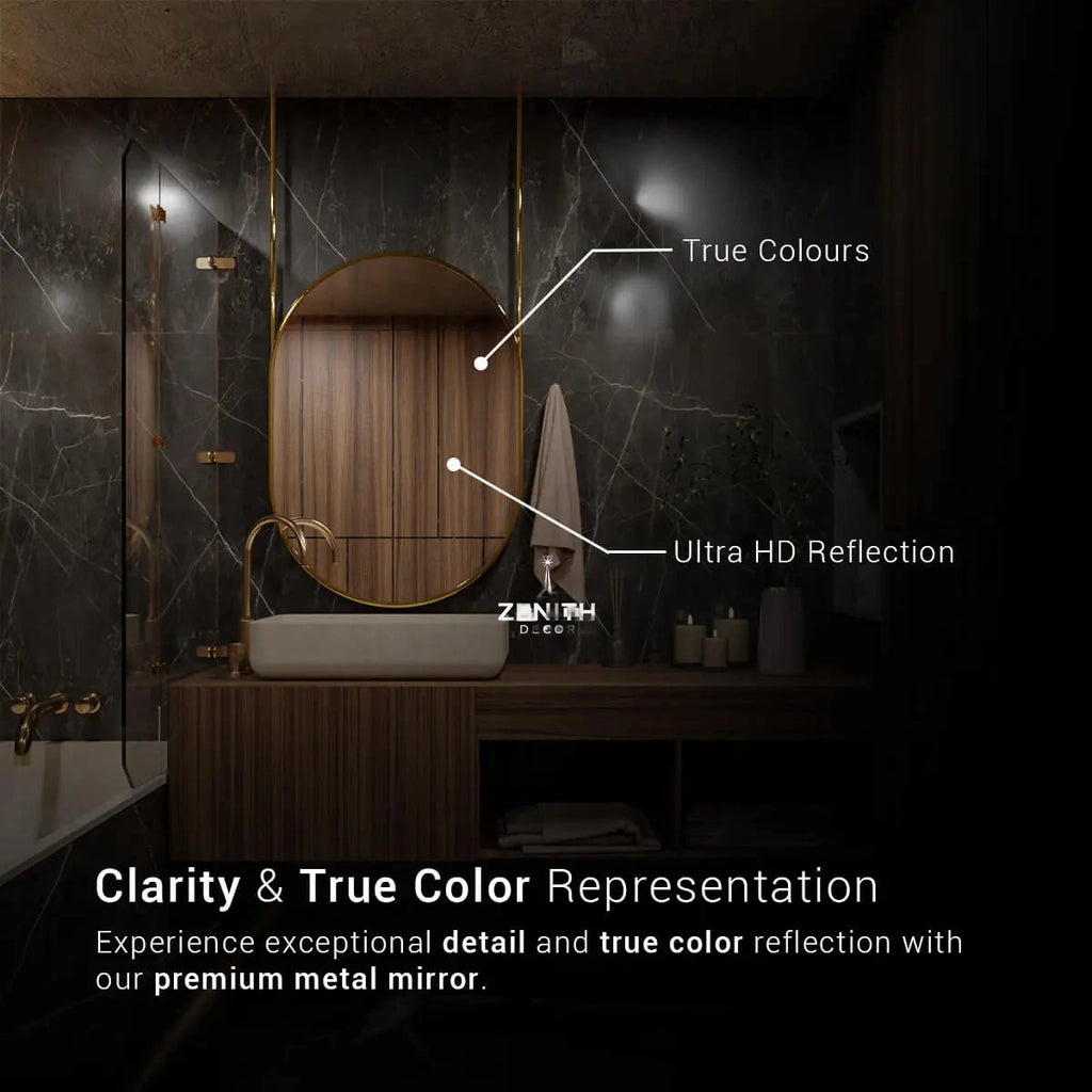 Hanging Mirror With PVD Stainless Steel Frame | Corrosion Free | Waterproof | Premium Quality |  Decor