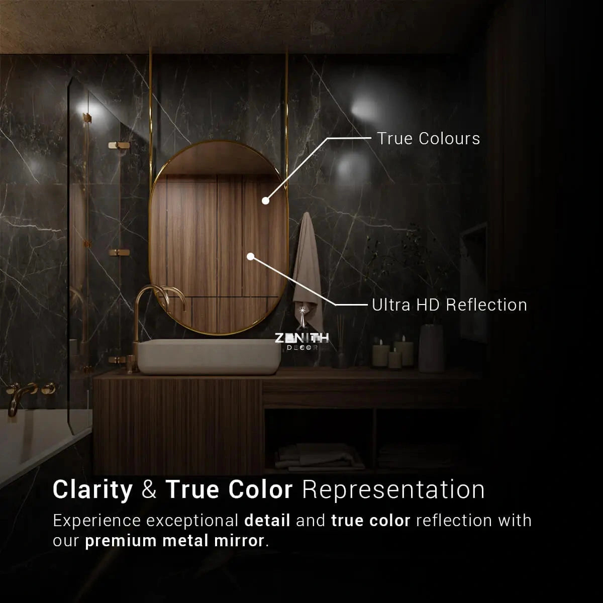 Hanging Mirror With PVD Stainless Steel Frame | Corrosion Free | Waterproof | Premium Quality |  Decor