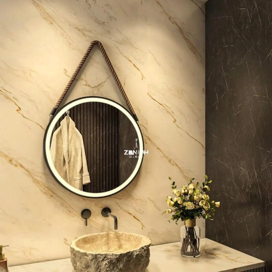 Tether-Minimalist Rope Mirror | SS304 Stainless Steel Frame | Rust-Free Nautical LED Vanity