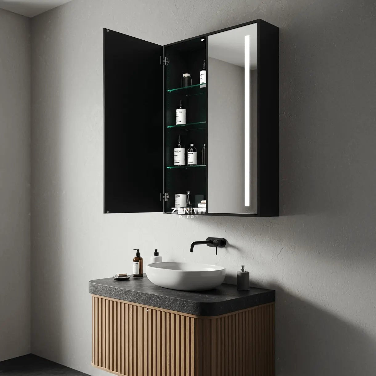 Vault-Double Smart Cabinet | Matt Black SS304 Finish | Bluetooth Audio & Multi-Spectrum LED Storage Unit