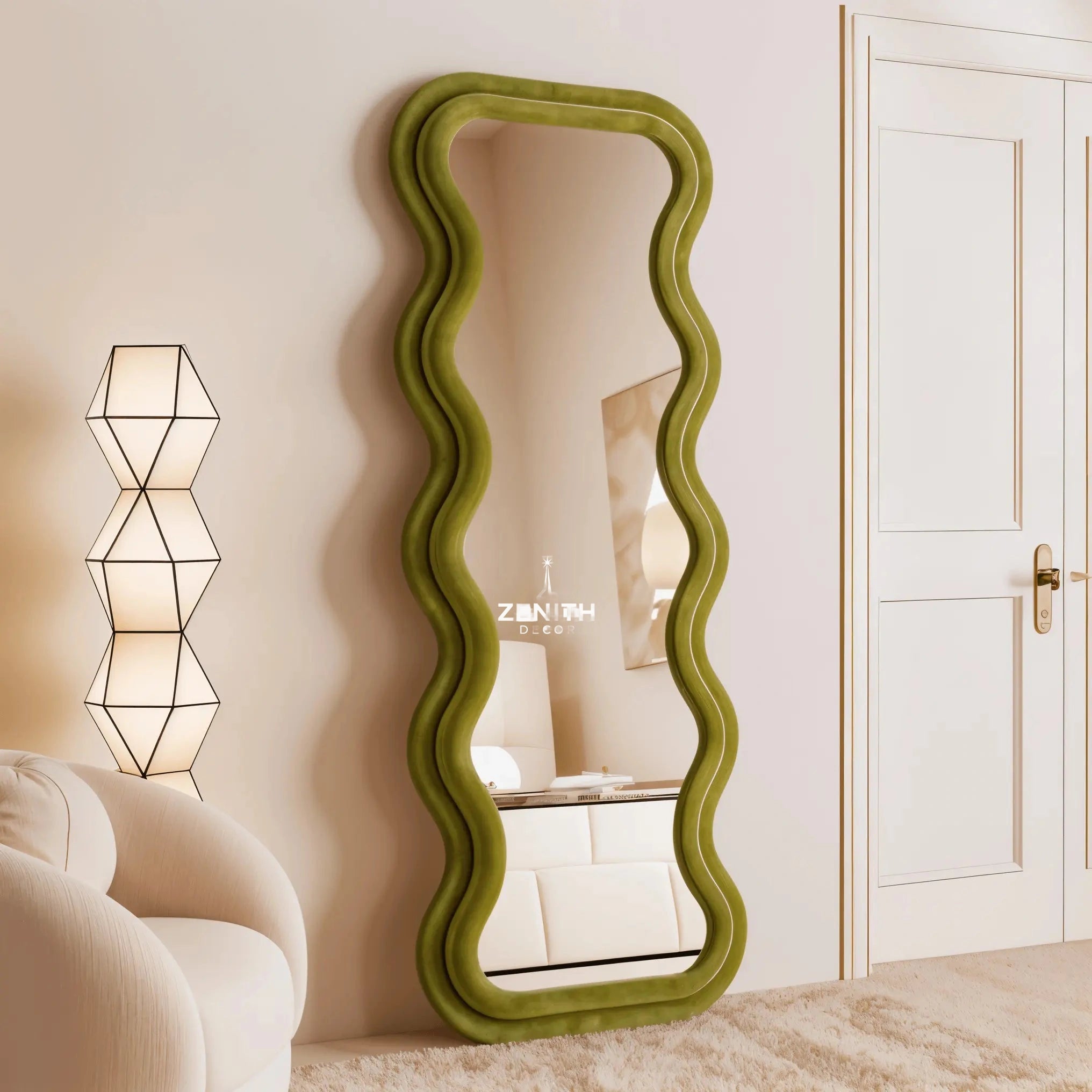 Velvet-Touch Wave Mirror | High-Density Foam Framework | Premium Suede-Textured Sculptural Vanity