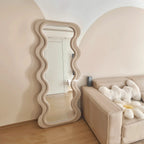Velvet-Touch Wave Mirror | High-Density Foam Framework | Premium Suede-Textured Sculptural Vanity